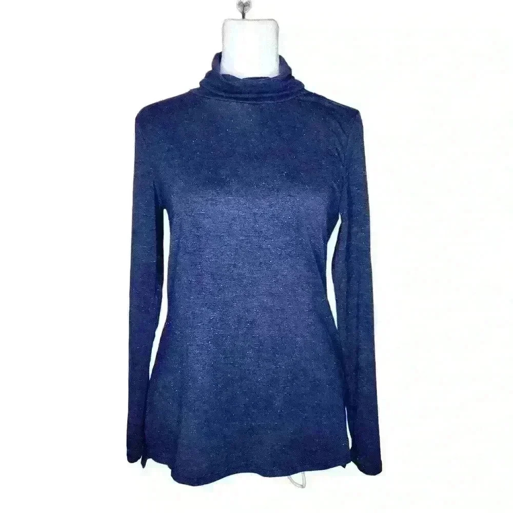 Apt. 9 women's sparkly blue mock neck long sleeve top size PXS